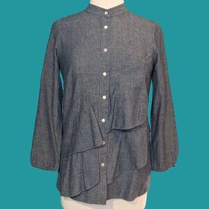 J. Crew Chambray Ruffle Blouse Size 4 Preowned